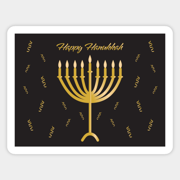 Happy Hanukkah greeting with Golden Menorah illustration and Confetti Sticker by sigdesign